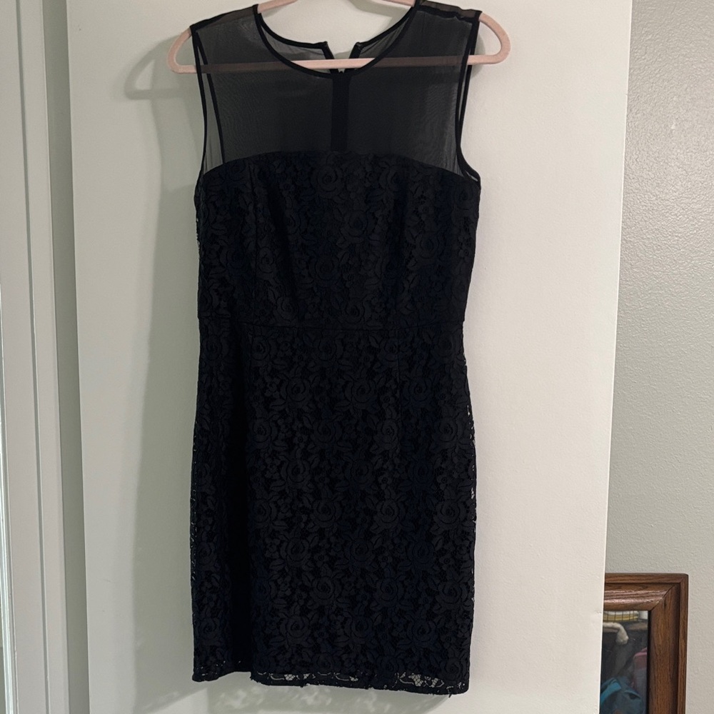 Diane Von Furstenberg Black Lace Mini Dress with Sheer Yoke